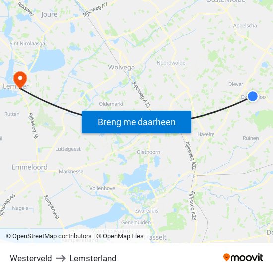 Westerveld to Lemsterland map