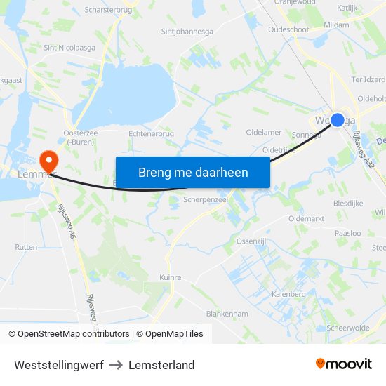 Weststellingwerf to Lemsterland map