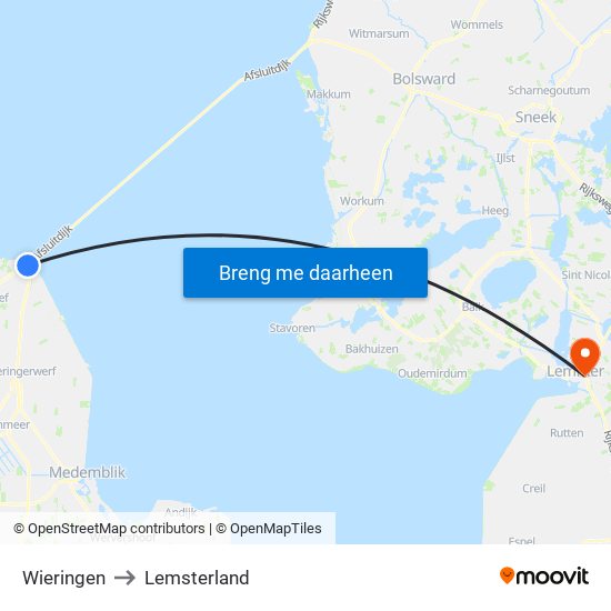 Wieringen to Lemsterland map