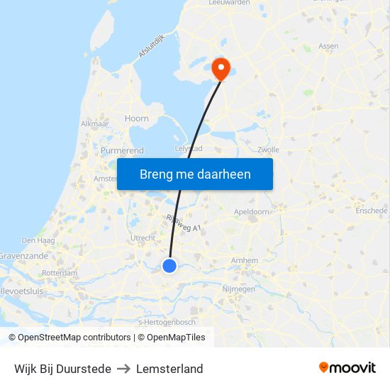 Wijk Bij Duurstede to Lemsterland map