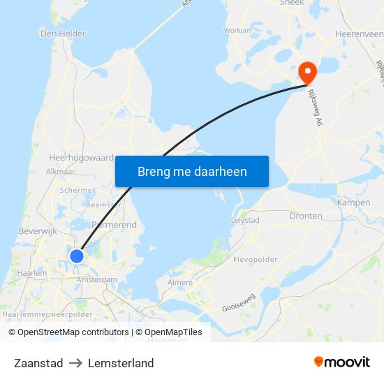 Zaanstad to Lemsterland map