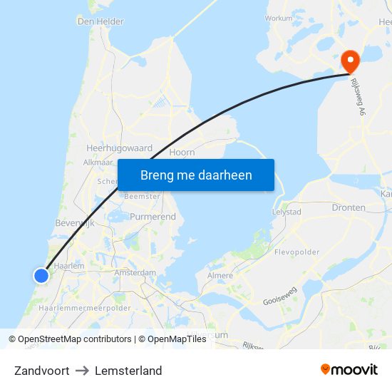 Zandvoort to Lemsterland map