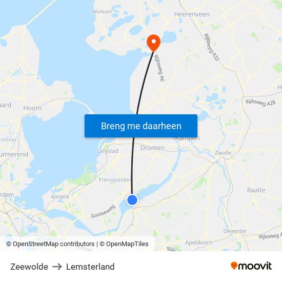 Zeewolde to Lemsterland map