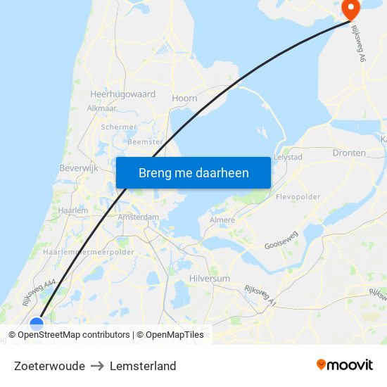 Zoeterwoude to Lemsterland map