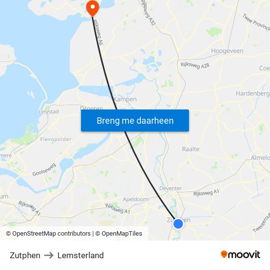 Zutphen to Lemsterland map