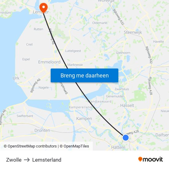 Zwolle to Lemsterland map