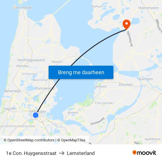 1e Con. Huygensstraat to Lemsterland map