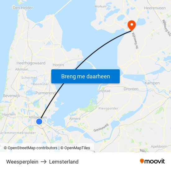 Weesperplein to Lemsterland map