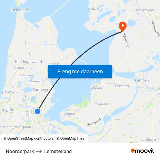 Noorderpark to Lemsterland map