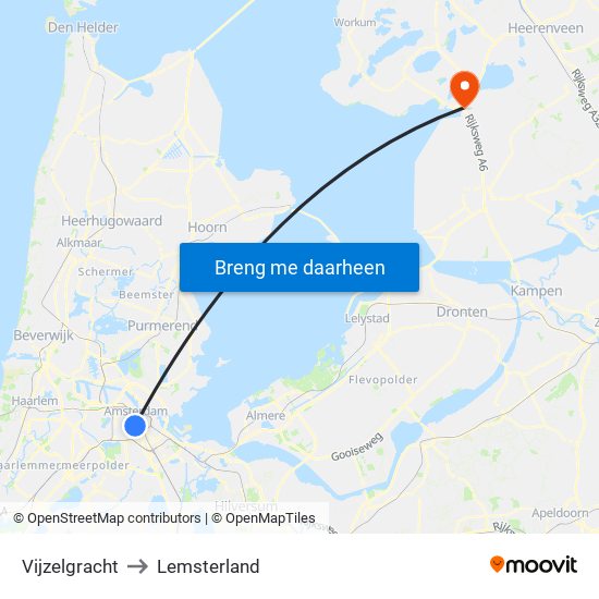 Vijzelgracht to Lemsterland map