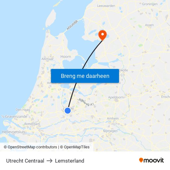 Utrecht Centraal to Lemsterland map