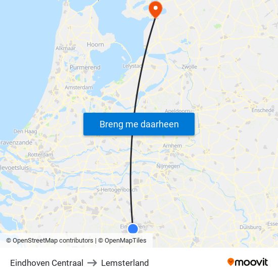 Eindhoven Centraal to Lemsterland map