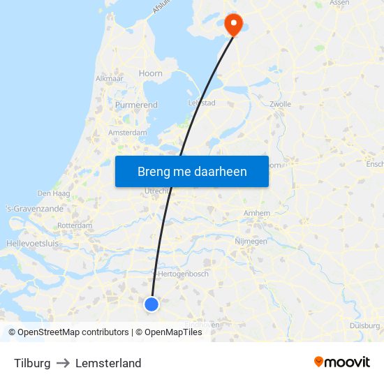 Tilburg to Lemsterland map