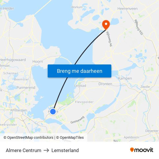 Almere Centrum to Lemsterland map