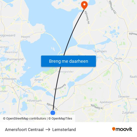 Amersfoort Centraal to Lemsterland map