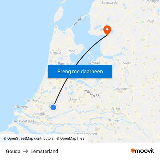Gouda to Lemsterland map