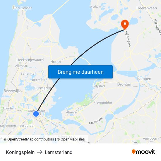 Koningsplein to Lemsterland map