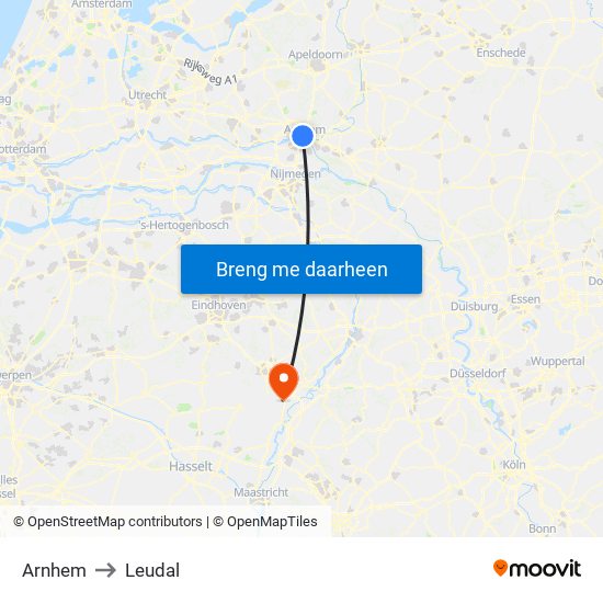 Arnhem to Leudal map