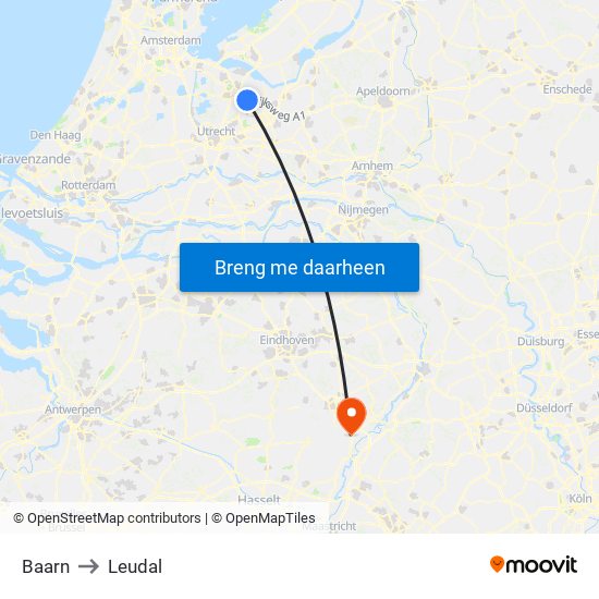 Baarn to Leudal map