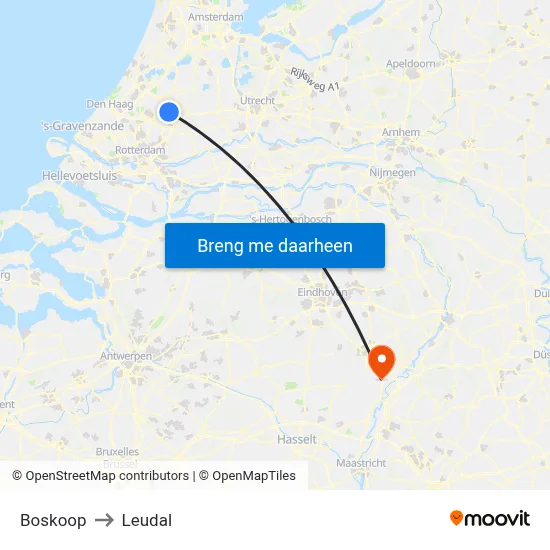 Boskoop to Leudal map
