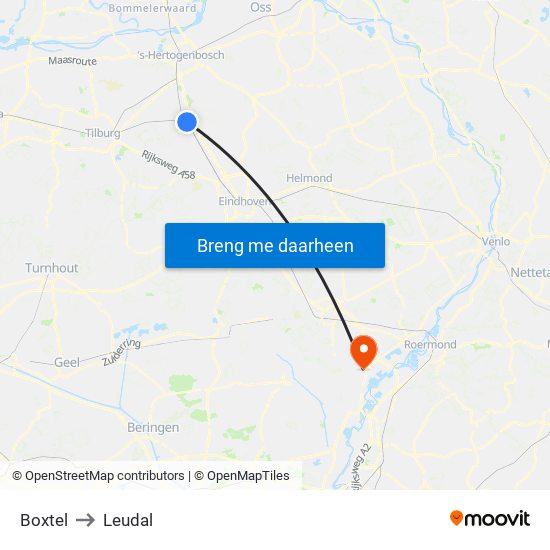 Boxtel to Leudal map