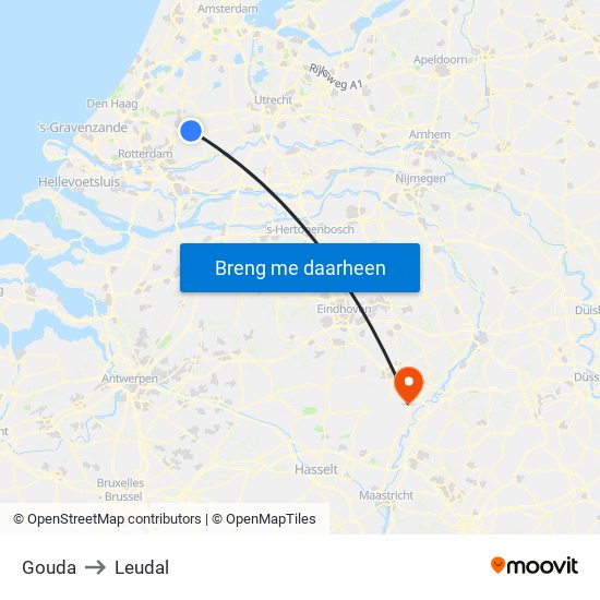 Gouda to Leudal map