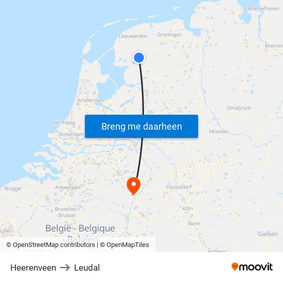 Heerenveen to Leudal map