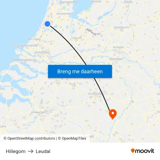 Hillegom to Leudal map