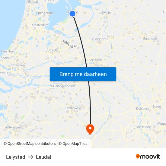 Lelystad to Leudal map