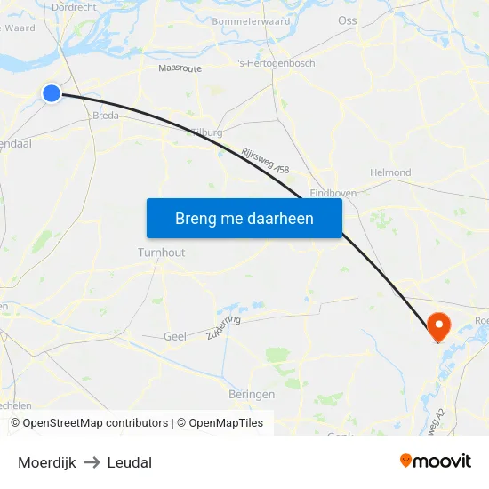 Moerdijk to Leudal map