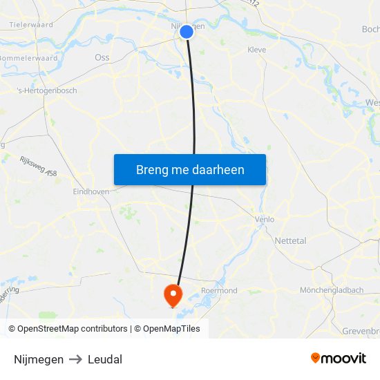 Nijmegen to Leudal map
