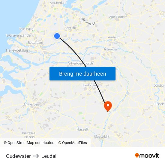 Oudewater to Leudal map
