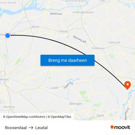 Roosendaal to Leudal map