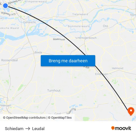 Schiedam to Leudal map