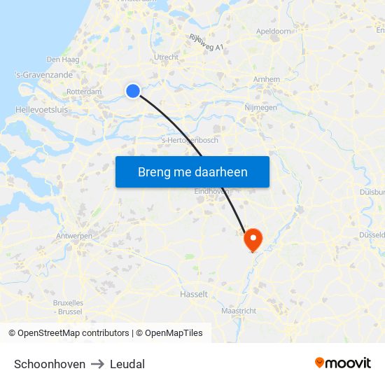 Schoonhoven to Leudal map