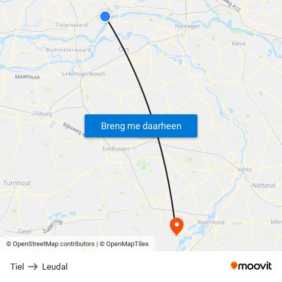 Tiel to Leudal map
