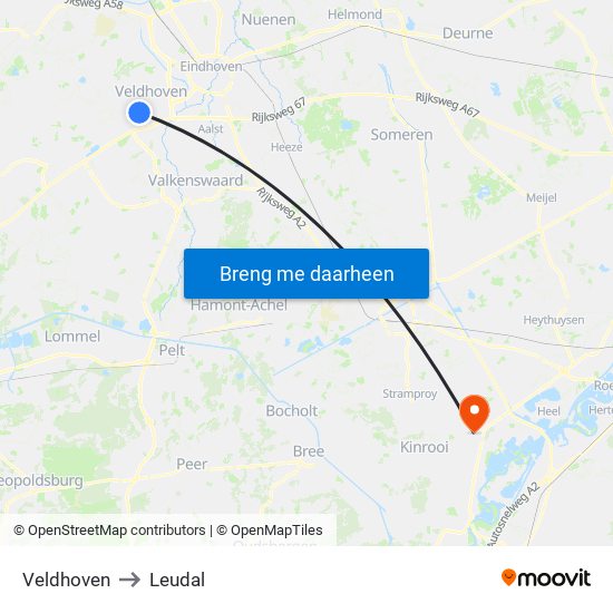 Veldhoven to Leudal map