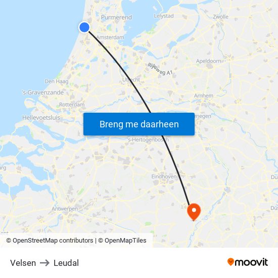 Velsen to Leudal map