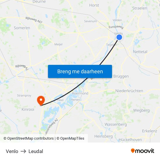Venlo to Leudal map