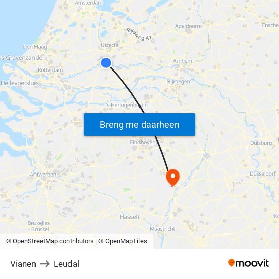 Vianen to Leudal map