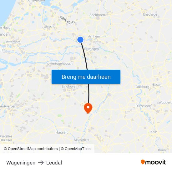 Wageningen to Leudal map