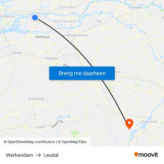 Werkendam to Leudal map