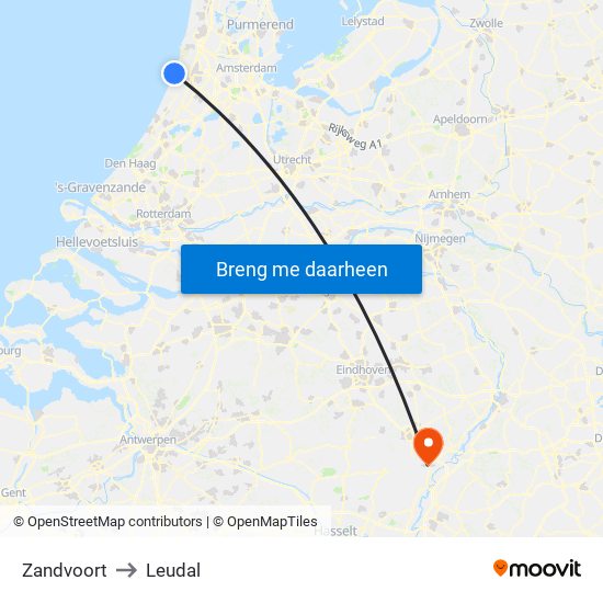 Zandvoort to Leudal map