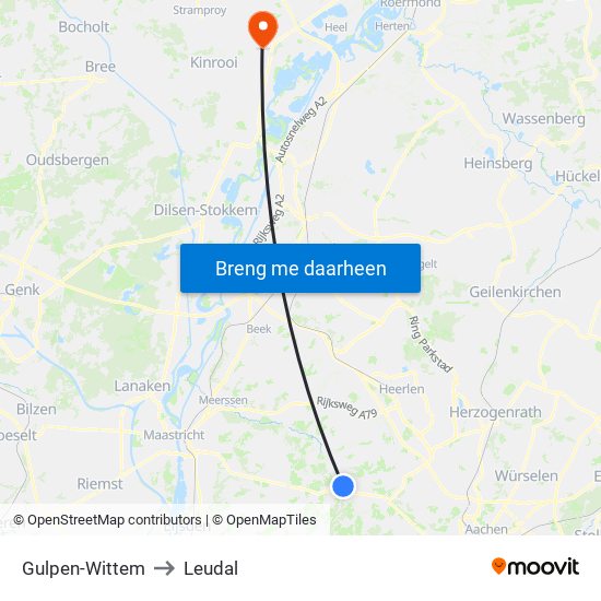 Gulpen-Wittem to Leudal map