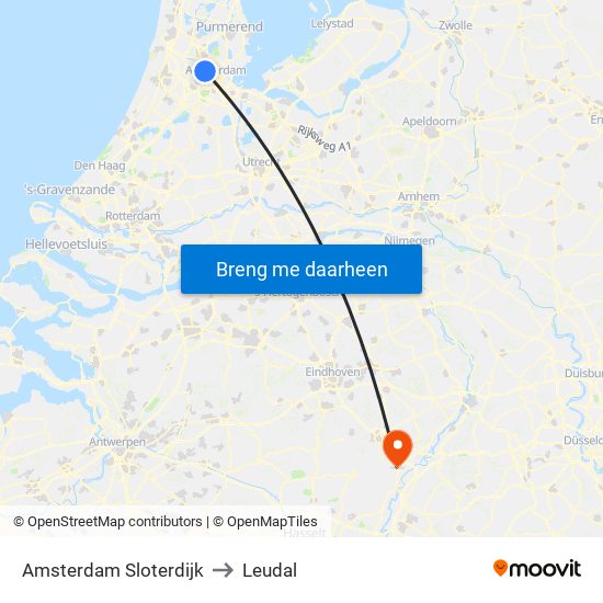 Amsterdam Sloterdijk to Leudal map