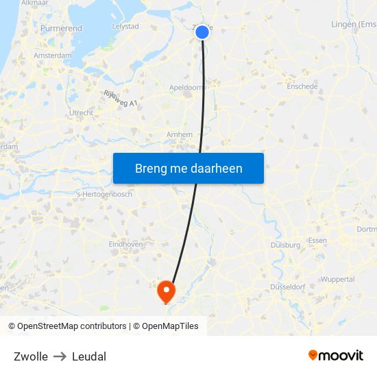 Zwolle to Leudal map