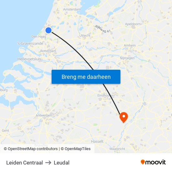 Leiden Centraal to Leudal map