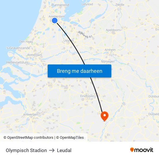 Olympisch Stadion to Leudal map