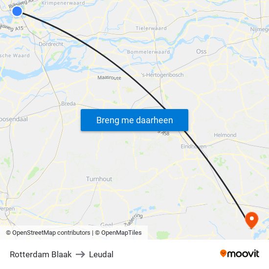 Rotterdam Blaak to Leudal map