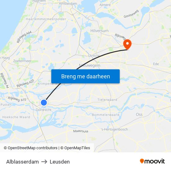 Alblasserdam to Leusden map